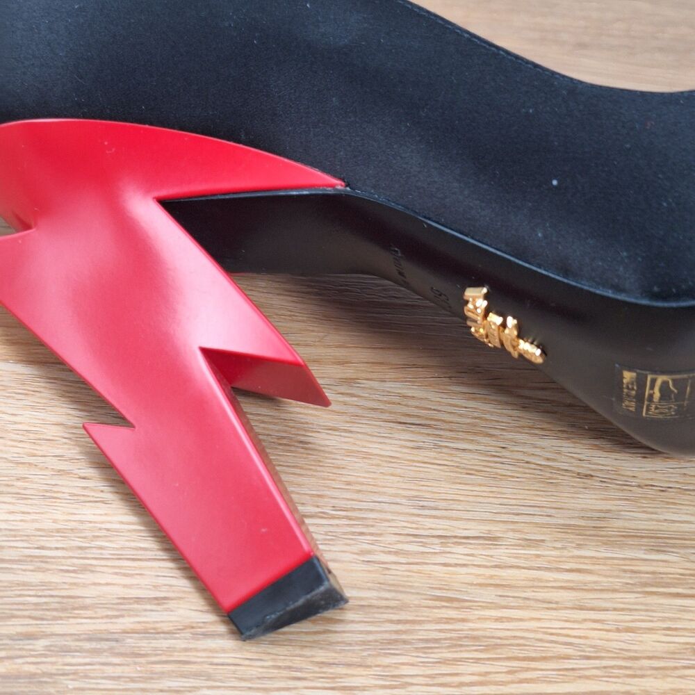 Prada *SINGLE SHOE* Satin Thunderbolt Heel Pump Women's EU 39 Red Black Italy - Picture 6 of 15